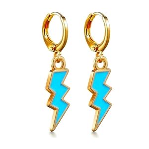 NEW!! SMALL BLUE LIGHTNING BOLT HUGGIE EARRINGS!